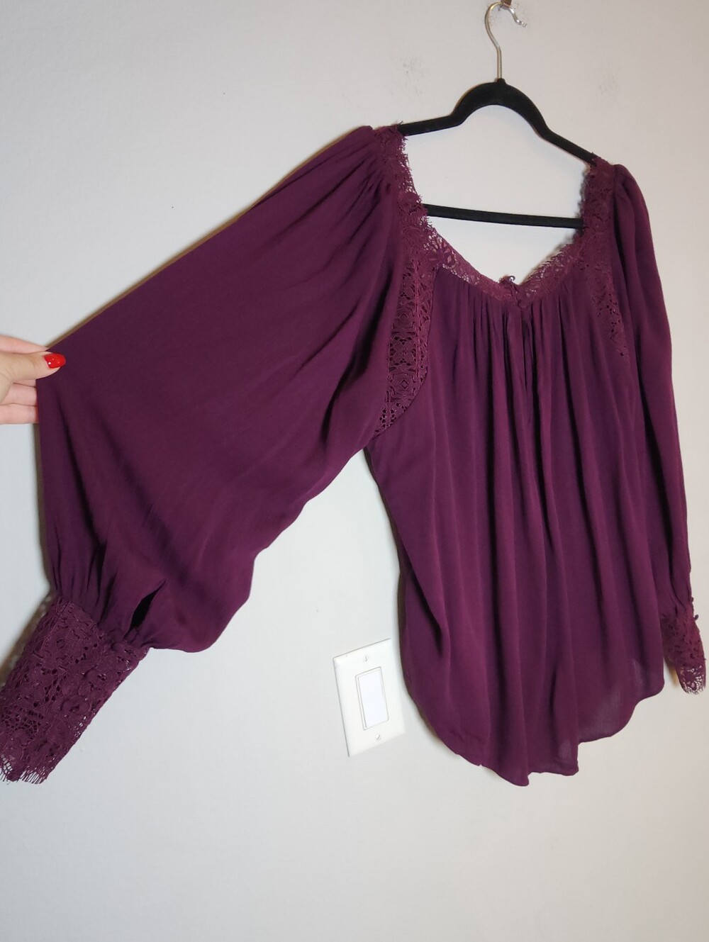 NWT Free People Flutter By Lace Blouse Top Purple Size L Prairie Boho Peasant - Picture 13 of 16